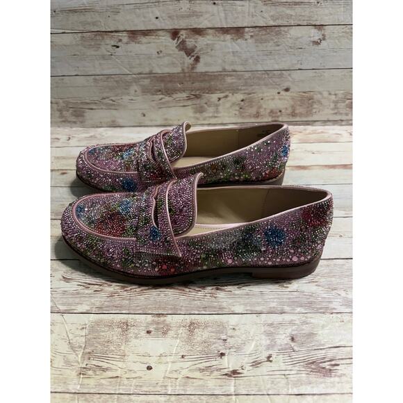 Betsey Johnson Aron Floral Multi Loafers Size 9 Pink Sparkle Bling - Picture 3 of 8